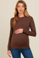 Brown Basic Soft Knit Maternity Sweater