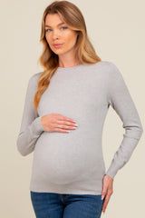 Heather Grey Basic Soft Knit Maternity Sweater