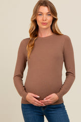 Mocha Basic Soft Knit Maternity Sweater