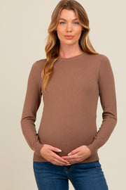 Mocha Basic Soft Knit Maternity Sweater