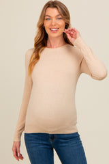 Beige Basic Soft Knit Maternity Sweater