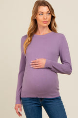 Purple Basic Soft Knit Maternity Sweater