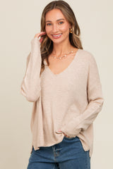 Cream V-Neck Basic Sweater