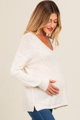 Ivory V-Neck Basic Maternity Sweater