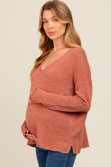 Rust V-Neck Basic Maternity Sweater