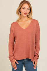 Rust V-Neck Basic Maternity Sweater