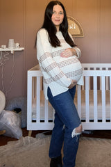 Beige Striped Waffle Knit Maternity Sweater