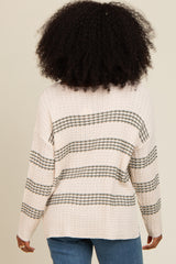 Forest Green Striped Waffle Knit Sweater