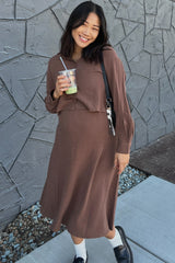 Mocha Linen Cropped Shirt Midi Dress Maternity Set