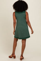 Forest Green Striped Knit Pleated A-Line Mini Dress