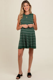 Forest Green Striped Knit Pleated Maternity A-Line Mini Dress