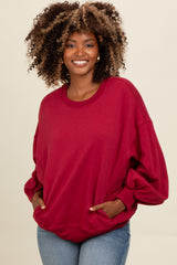 Burgundy Oversized Balloon Sleeve Maternity Sweatshirt