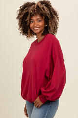 Burgundy Oversized Balloon Sleeve Sweatshirt