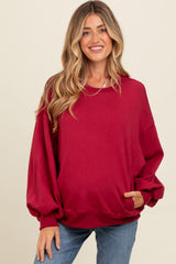 Burgundy Oversized Balloon Sleeve Maternity Sweatshirt