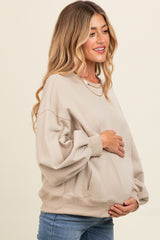 Light Taupe Oversized Balloon Sleeve Maternity Sweatshirt