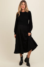 Black Sweater Top Tiered Maternity Midi Dress