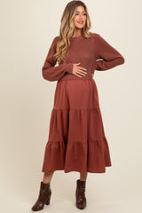 Rust Sweater Top Tiered Maternity Midi Dress