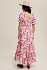 Mulberry Floral Cinched Sweetheart Romantic Maxi Dress