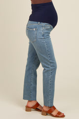 Blue Straight Raw Cut Maternity Jeans