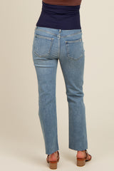 Blue Straight Raw Cut Maternity Jeans