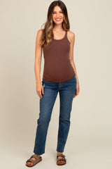 Navy Blue Straight Raw Cut Maternity Jeans