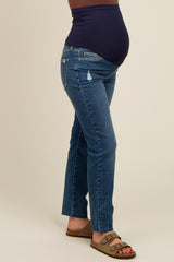 Navy Blue Straight Raw Cut Maternity Jeans