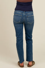 Navy Blue Straight Raw Cut Maternity Jeans