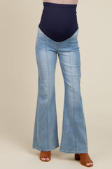 Light Blue Middle Seam Kick Flare Maternity Jeans