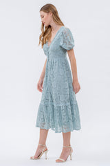 Light Teal Lace Button Down Midi Dress