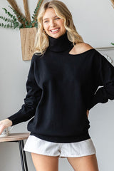 Black Cold Shoulder Turtle Neck Sweater