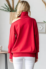 Red Cold Shoulder Turtle Neck Sweater