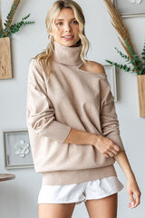 Beige Cold Shoulder Turtle Neck Maternity Sweater