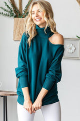 Dark Teal Cold Shoulder Turtle Neck Sweater