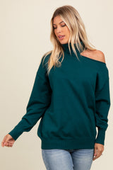 Dark Teal Cold Shoulder Turtle Neck Sweater