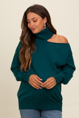 Dark Teal Cold Shoulder Turtle Neck Maternity Sweater