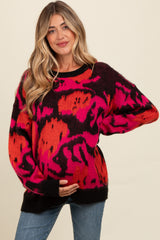 Fuchsia Abstract Fuzzy Knit Maternity Sweater