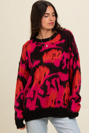 Fuchsia Abstract Fuzzy Knit Sweater