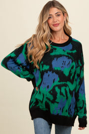 Green Abstract Fuzzy Knit Maternity Sweater