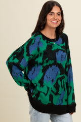 Green Abstract Fuzzy Knit Sweater