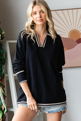 Black Contrast Trim Collared Maternity Sweater