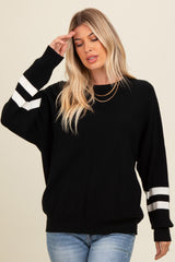 Black Striped Sleeve Relaxed Fit Sweater