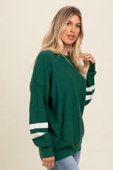 Forest Green Striped Sleeve Relaxed Fit Sweater