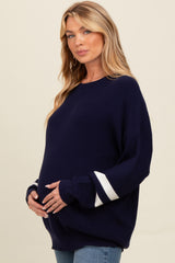 Navy Striped Sleeve Relaxed Fit Maternity Sweater