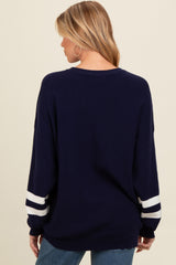 Navy Striped Sleeve Relaxed Fit Maternity Sweater