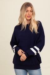 Navy Striped Sleeve Relaxed Fit Maternity Sweater