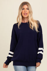 Navy Striped Sleeve Relaxed Fit Sweater