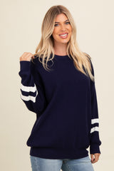 Navy Striped Sleeve Relaxed Fit Sweater