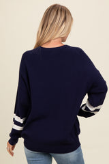 Navy Striped Sleeve Relaxed Fit Sweater