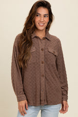 Brown Checker Plaid Button Down Maternity Shirt