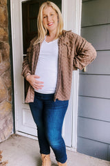 Brown Checker Plaid Button Down Maternity Shirt